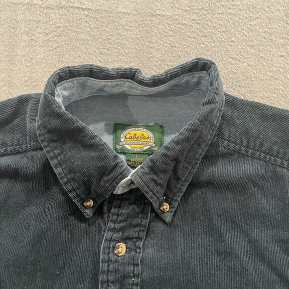 Vintage Cabelas Shirt Mens Large Corduroy Green Blue Long Sleeve Heavyweight - Picture 5 of 11